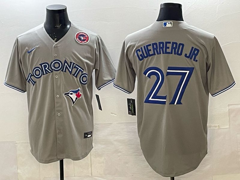 Men 2025 Nike Toronto Blue Jays #27 Guerrero jr Grey Game MLB Jersey 05->toronto blue jays->MLB Jersey